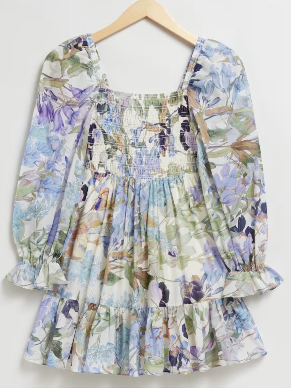 & Other Stories Floral Long Sleeve Smocked Cotton Dress size 4 NWOT
